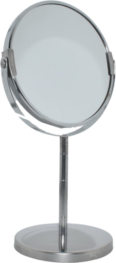 Chroom Verzilverde Make-upspiegel Rond Op Standaard - 13 cm