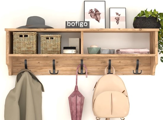 Kapstok - 5x2 Haken - Wandkapstok - Industrieel Hout - Wall Mounted - Wandkapstok Hout Metaal - 120x37x22 Kapstok - Pijnboom