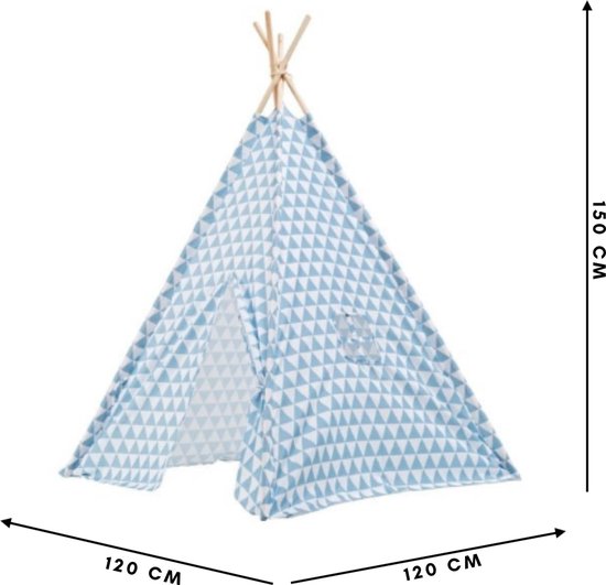 Luxe Tipi Tent TRIANGL blauw - 120 x 120 x 150 cm - wigwam speeltent - tipi tent kinderen - speeltent kinderen - jongens en meisjes - speelgoed