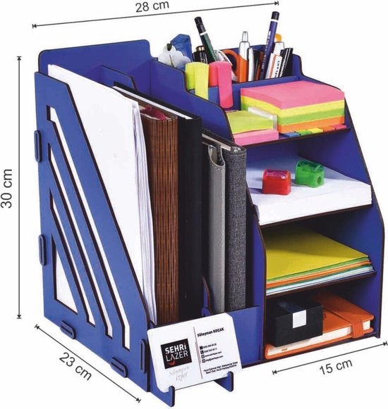 Wowart - Documentenrek - Houten Organisator- Bureau Organisator - Desktop-Organizer - Houten Pennenhouder - 8 Vakken - Bruin