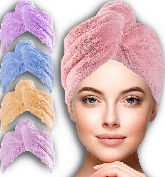Maxenza Haarhanddoek - Ultra Sneldrogende Hoofdhanddoek - Haartulband voor Nat Haar - Kort en Lang Haar - 4 stuks