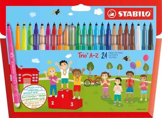 STABILO Trio A-Z - Viltstift - Met Ergonomische Driekantige Gripzone - Etui Met 24 kleuren